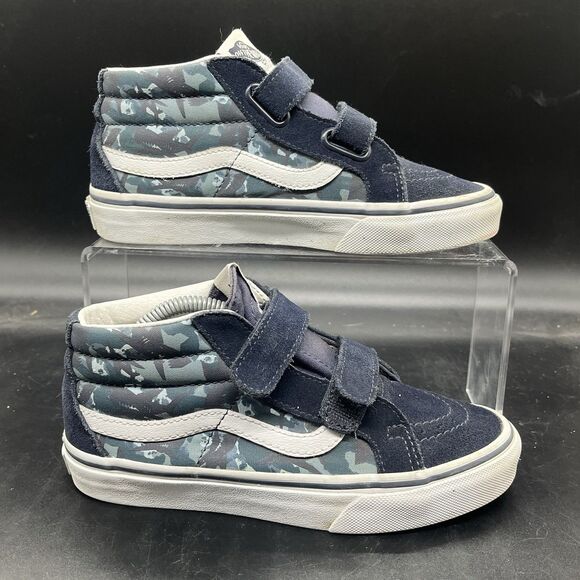 Vans off the wall kids size 2.5 mid top hook and loop closure blue camo - Picture 1 of 7